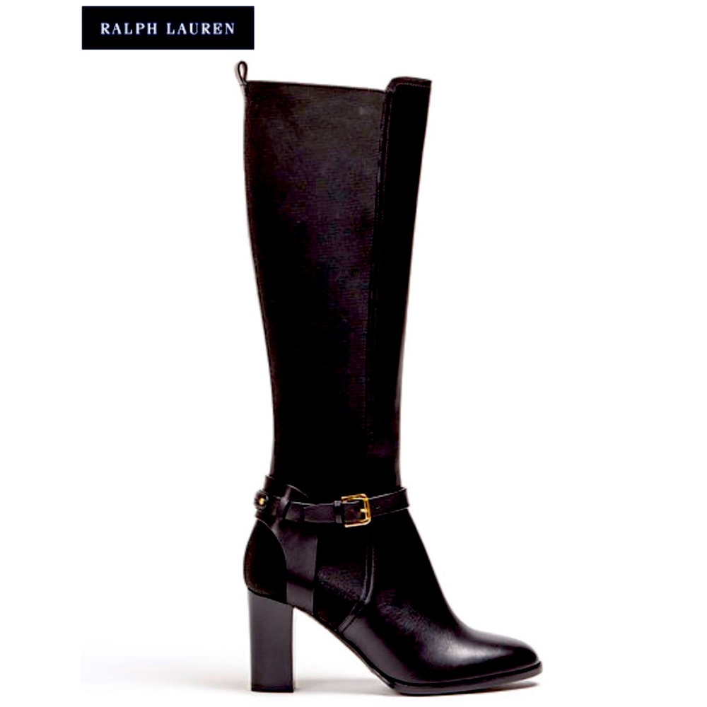 Ralph Lauren Collection- “Mela” tall Black calfskin boots, stretch gore panels. - Picture 1 of 13